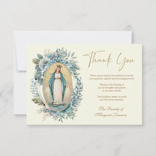 Catholic Virgin Mary Floral  Funeral Memorial  Thank You Card
