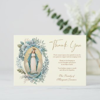 Catholic Virgin Mary Floral Funeral Memorial Thank You Card | Zazzle