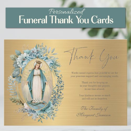 Catholic Virgin Mary Floral  Funeral Memorial  Thank You Card
