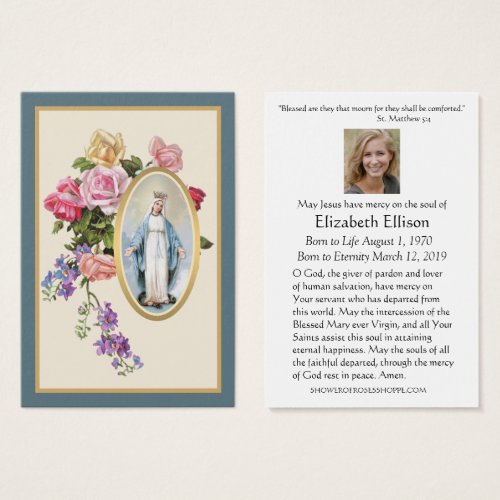 Catholic Virgin Mary Floral Funeral Prayer Card