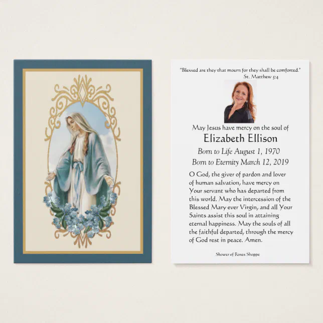 Catholic Virgin Mary Floral Funeral Prayer Card 