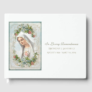 Catholic Virgin Mary Floral  Memorial Funeral Guest Book