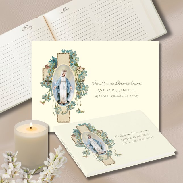 Catholic Virgin Mary Floral  Memorial Funeral Guest Book (Creator Uploaded)