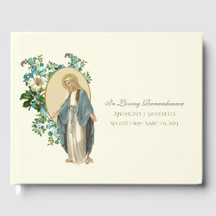Catholic Virgin Mary Floral  Memorial Funeral Guest Book