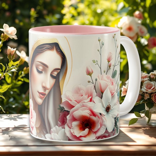 Catholic Virgin Mary For Christian Women Two-Tone Coffee Mug (Catholic Virgin Mary For Christian Women Two-Tone Coffee Mug)