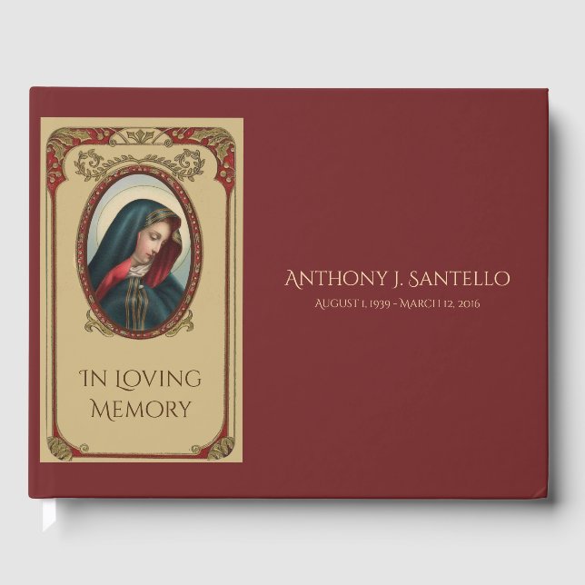 Catholic Virgin Mary Funeral Memorial Guest Book (Front)