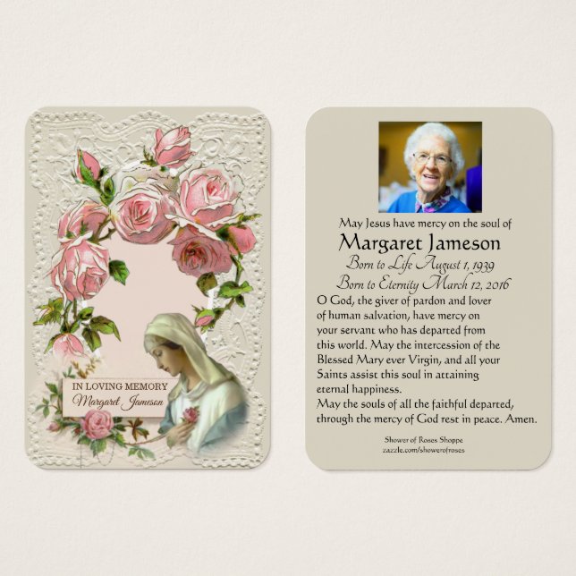 Catholic Virgin Mary Funeral Memorial Prayer Holy (Front & Back)