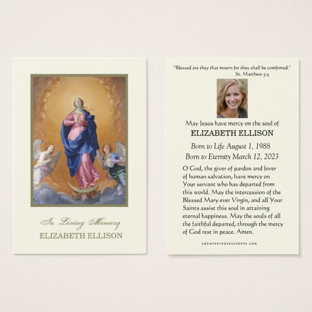 Catholic Virgin Mary Funeral Prayer Card (Front & Back)