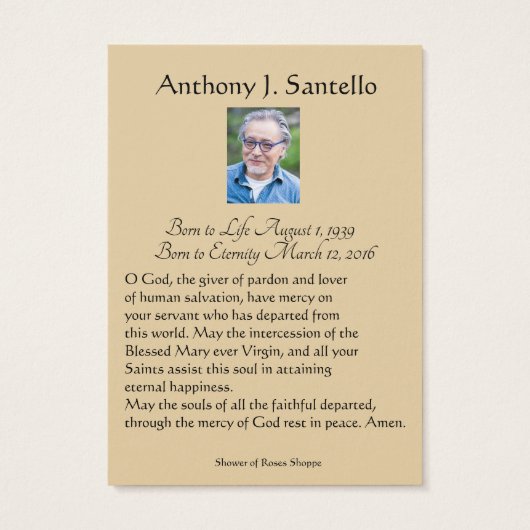 Catholic Virgin Mary Funeral Prayer Holy Card (Back)