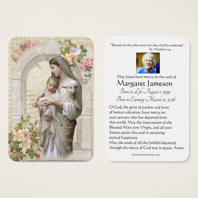 Catholic Virgin Mary Funeral Prayer Memorial Card (Front & Back)