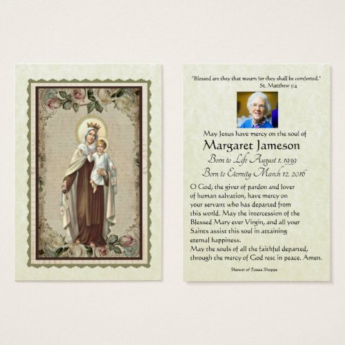 Catholic Virgin Mary Funeral Prayer Memorial Card