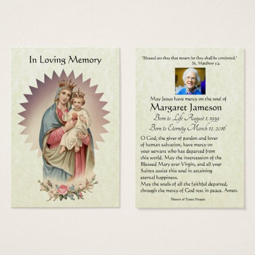 Catholic Virgin Mary Funeral Prayer Memorial Card