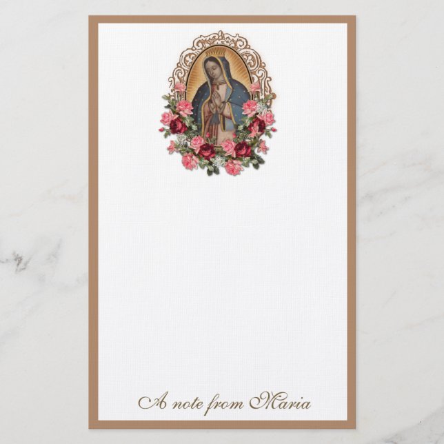 Catholic Virgin Mary Guadalupe Roses Stationery (Front)