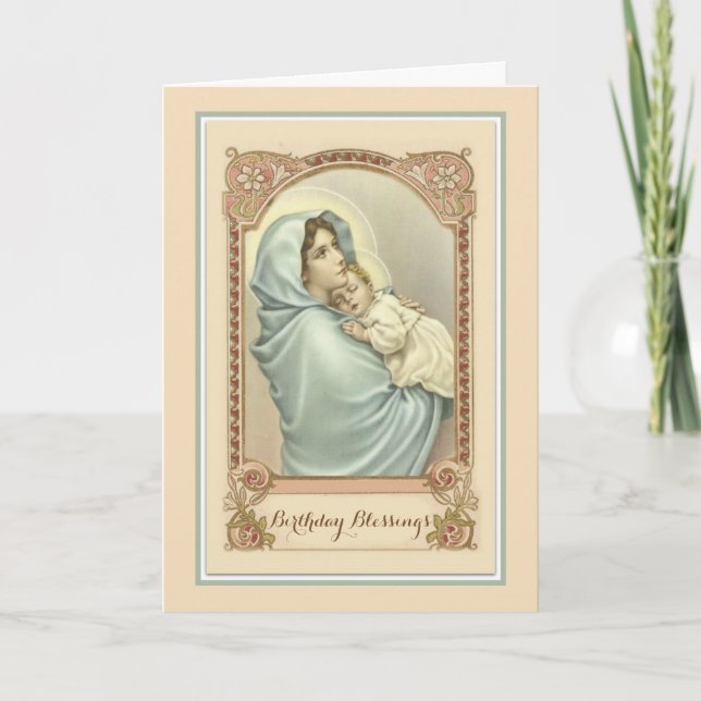 Catholic Virgin Mary Jesus Birthday Card (Front)