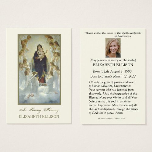 Catholic Virgin Mary Jesus  Funeral Prayer Card