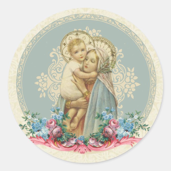 Catholic Virgin Mary Jesus Religious Vintage Classic Round Sticker ...