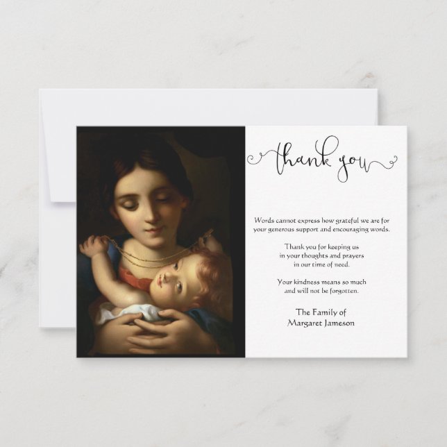 Catholic Virgin Mary Jesus Rosary Condolence Thank You Card (Front)