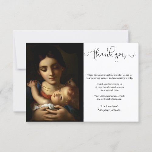 Catholic Virgin Mary Jesus Rosary Condolence Thank You Card