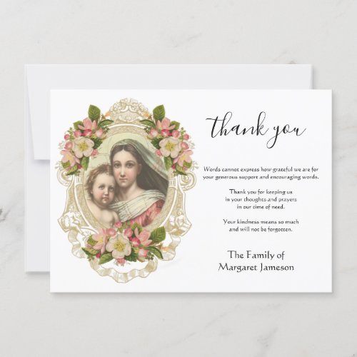 Catholic Virgin Mary Jesus Rosary Condolence Thank You Card