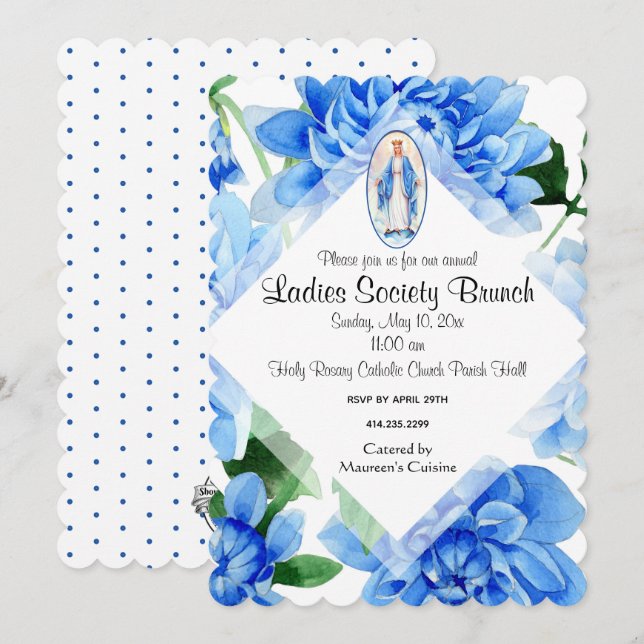Catholic Virgin Mary Ladies Society Brunch Dinner Invitation (Front/Back)
