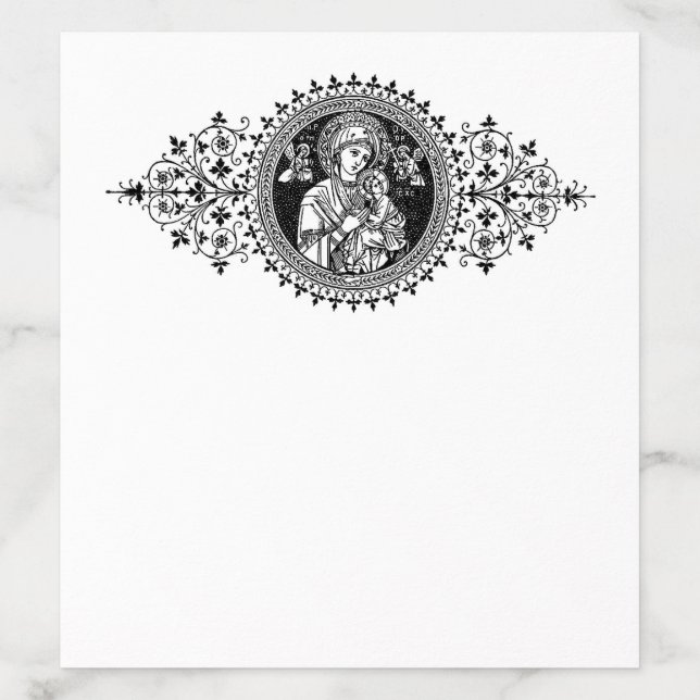 Catholic Virgin Mary Line Art Black & White  Envelope Liner (Design)