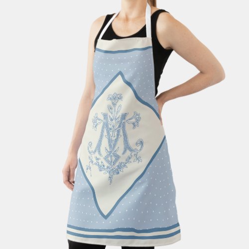 Catholic Virgin Mary Marian Cross Blue Lilies Apron