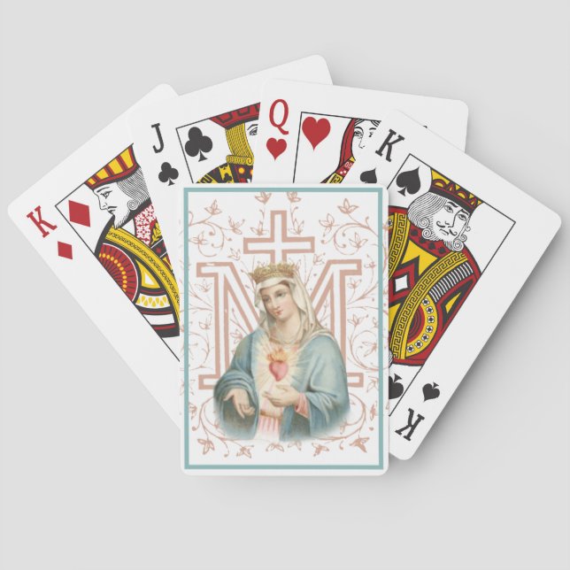 Catholic Virgin Mary Marian Cross Religious Poker Cards (Back)