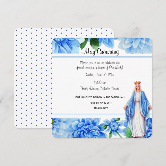 Catholic Virgin Mary May Crowning Religious Event Invitation (Front/Back)