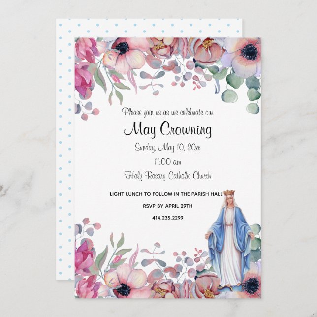 Catholic Virgin Mary May Crowning Religious Event Invitation (Front/Back)