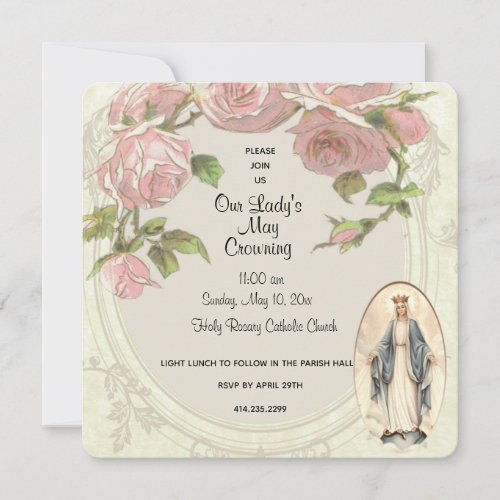 Catholic Virgin Mary May Crowning Religious Event Invitation