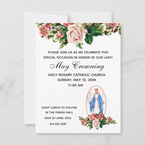 Catholic Virgin Mary May Crowning Religious Event Invitation