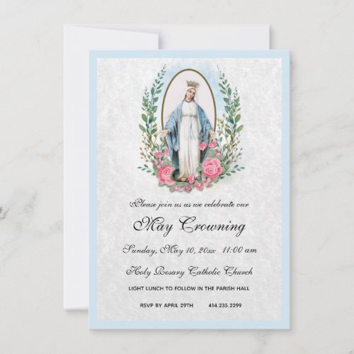 Catholic Virgin Mary May Crowning Religious Event  Invitation