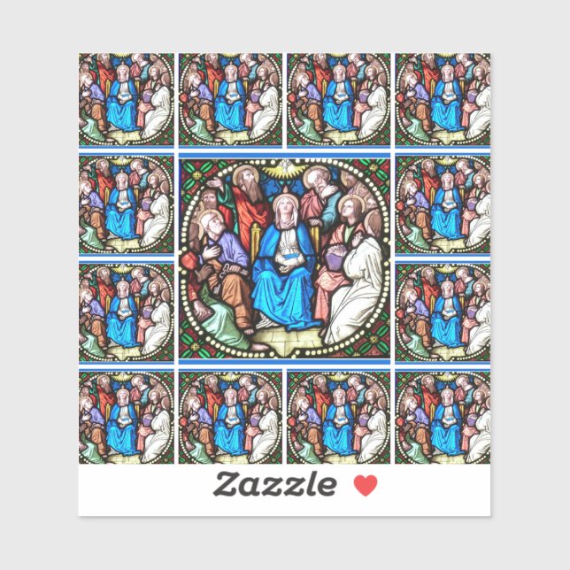 Catholic Virgin Mary Pentecost Stained Glass Sticker (Sheet)