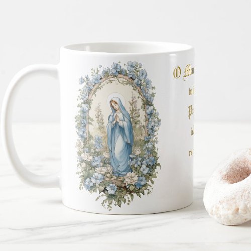 Catholic Virgin Mary Prayer Blues Floral  Coffee Mug