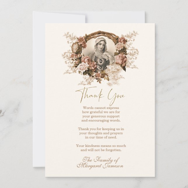 Catholic Virgin Mary Religious Condolence  Thank Y Thank You Card (Front)