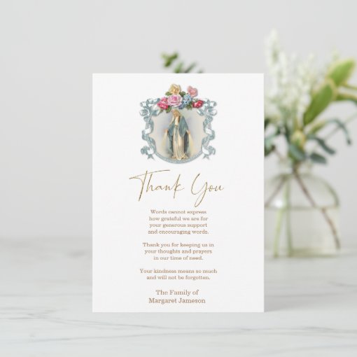 Catholic Virgin Mary Religious Condolence Thank Yo Thank You Card | Zazzle