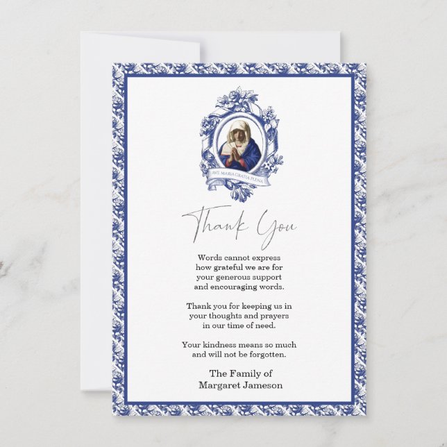 Catholic Virgin Mary Religious Condolence Thank Yo Thank You Card (Front)