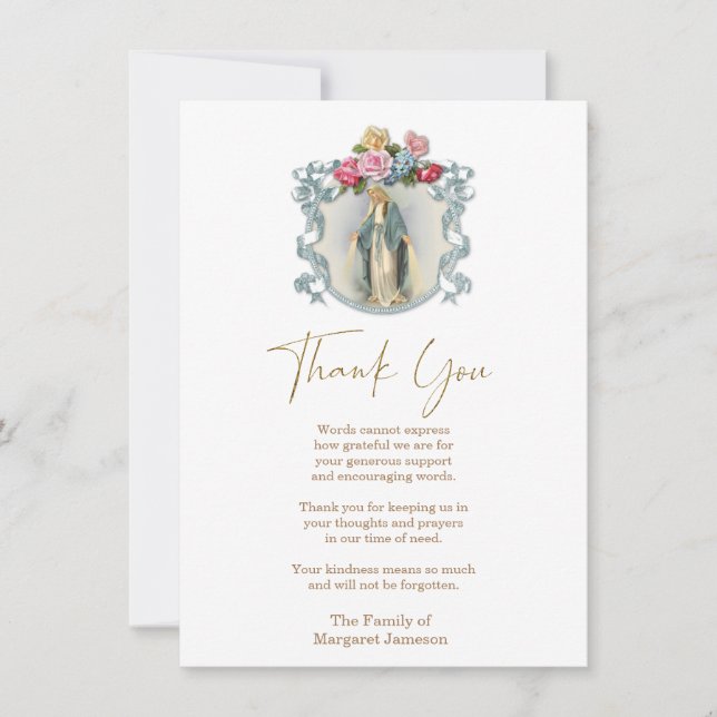 Catholic Virgin Mary Religious Condolence Thank Yo You Card (Front)