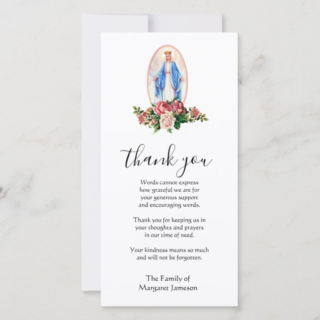 Catholic Virgin Mary Religious Condolence Thank You Card (Front)