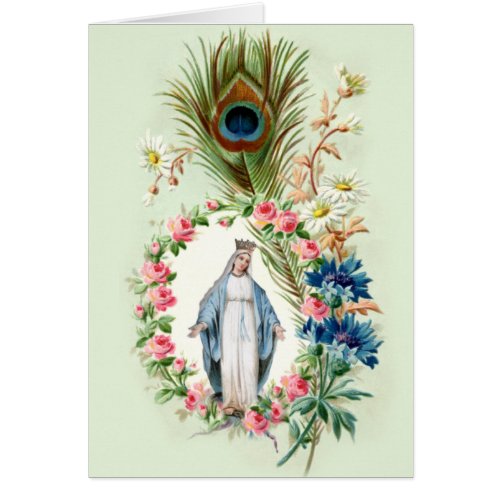 Catholic Virgin Mary Religious Floral Peacock