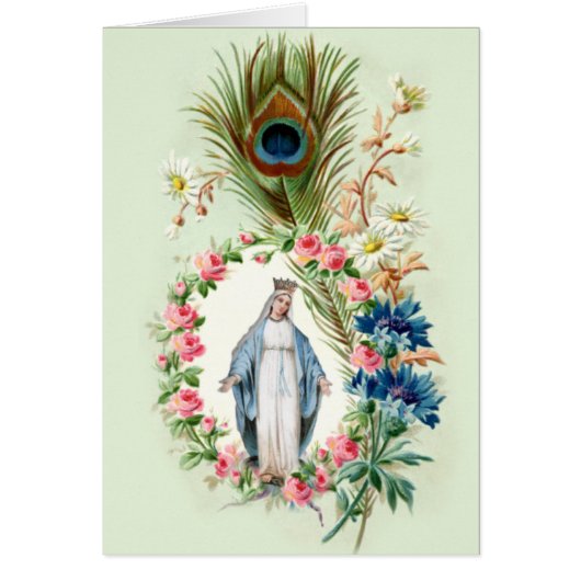 Catholic Virgin Mary Religious Floral Peacock (Front)