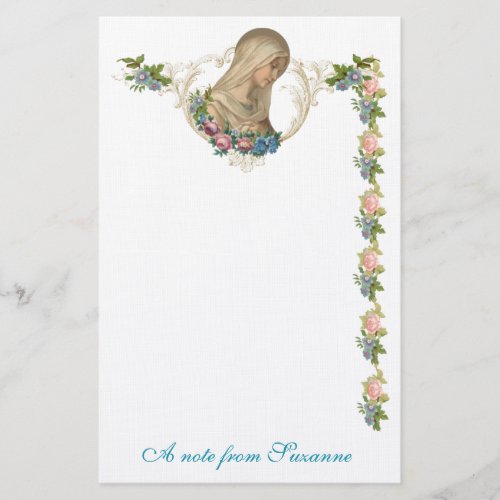 Catholic Virgin Mary Religious Floral Stationery