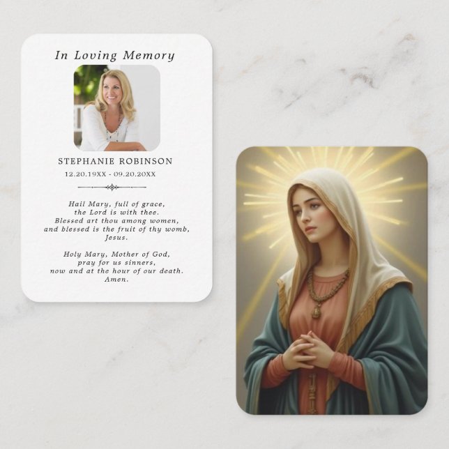 Catholic Virgin Mary Religious Funeral Prayer Card (Front/Back)