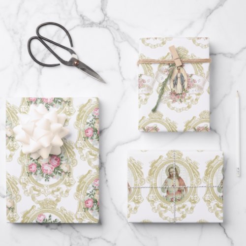 Catholic Virgin Mary Religious Jesus Floral  Wrapping Paper Sheets