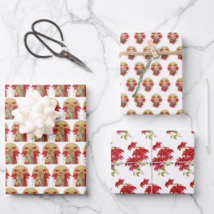 Catholic Virgin Mary Religious Jesus Poinsettia Wrapping Paper Sheets
