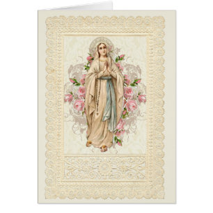 Catholic Virgin Mary Rosary Floral Lace Cards