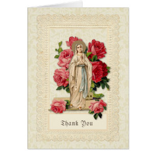 Catholic Virgin Mary Rosary Funeral Thank You Cards