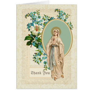 Catholic Virgin Mary Rosary  Funeral Thank You Cards