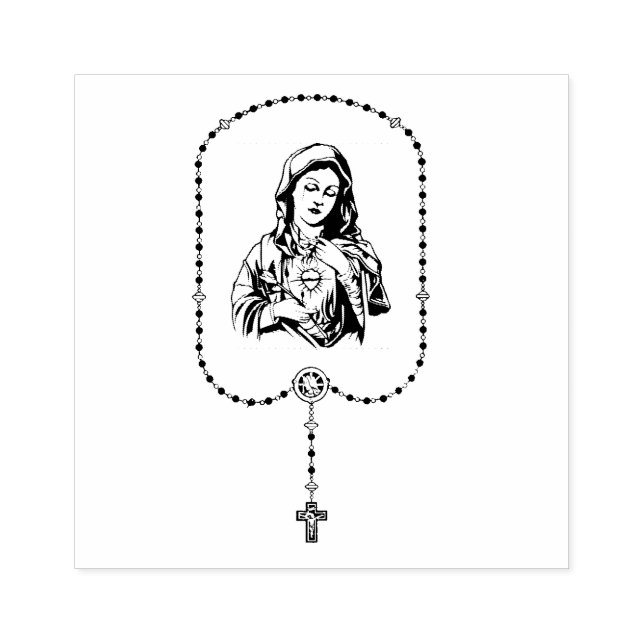 Catholic Virgin Mary Rosary Religious Address Rubber Stamp (Imprint)