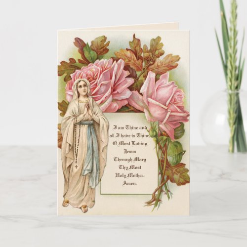 Catholic Virgin Mary Rosary Vintage Floral Card